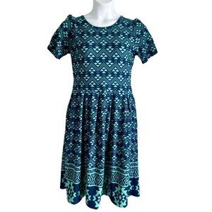 LulaRoe Amelia Dress with Pockets Blue Green XL NEW with Tags
